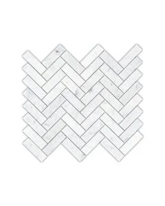 Bianco Carrara 1x3" Herringbone Polished Marble