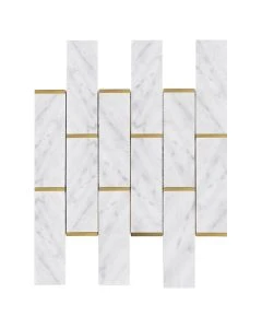 Imperial Carrara 2x6" Brick Mosaic Polished Marble
