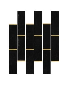 Imperial Nero 2x6" Brick Mosaic Polished Marble