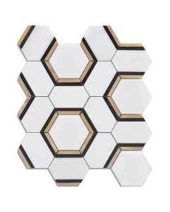 Imperial Thassos Framed Gold Hex Polished Marble