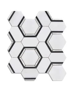 Imperial Thassos Framed Silver Hex Polished Marble