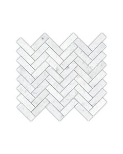 Bianco Carrara 1x3" Herringbone Polished Marble