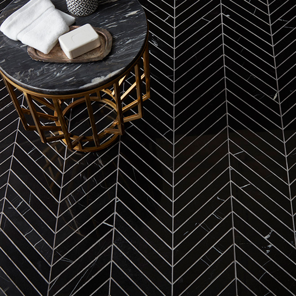 Jeffrey Court* Chevron Mosaic Nero Marquina Tile Stone Source