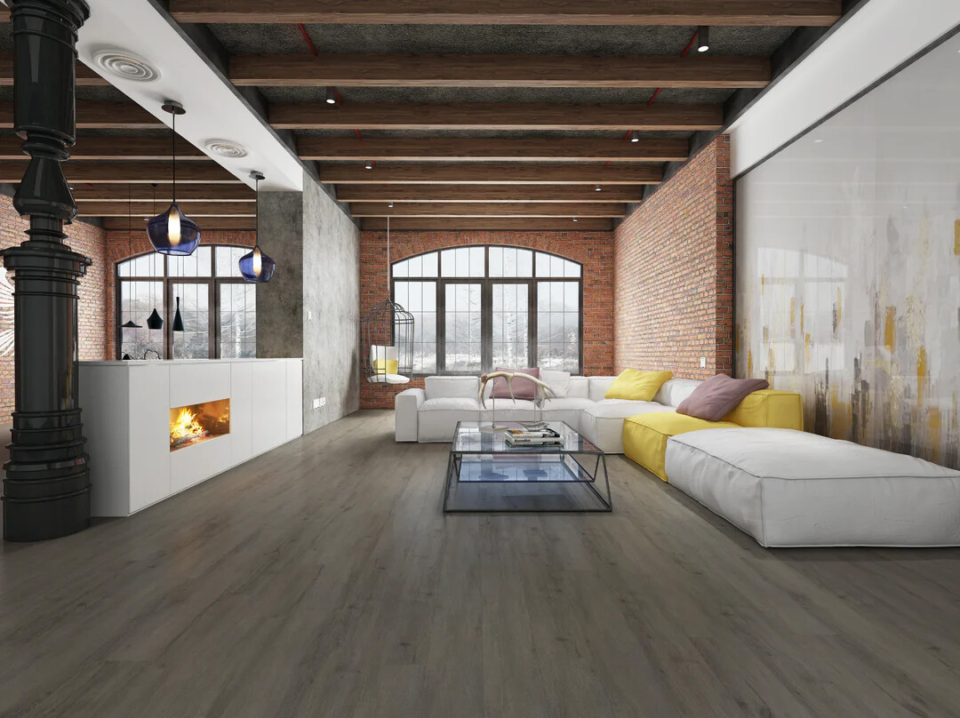 Hydrogen 5 Nickel Luxury Vinyl Plank SPC Flooring installed on a floor
