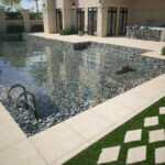 Jeffrey Court Pool Mosaic and Porcelain Pavers installed in an outdoor pool with an outdoor kitchen area