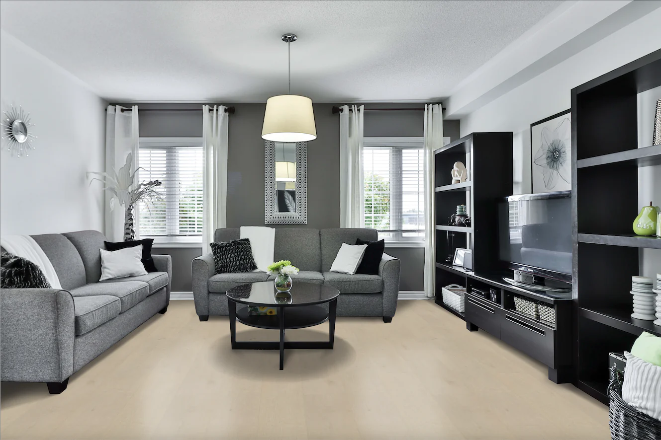 Hydrogen 7 Opal Horizon Luxury Vinyl Plank installed in a living room